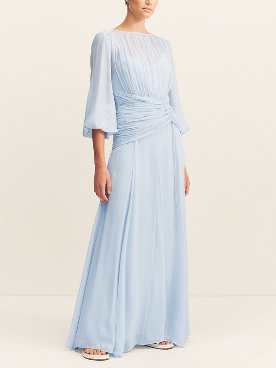 Elegant High Neck Balloon Sleeve Maxi Dress