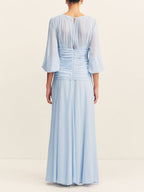 Elegant High Neck Balloon Sleeve Maxi Dress